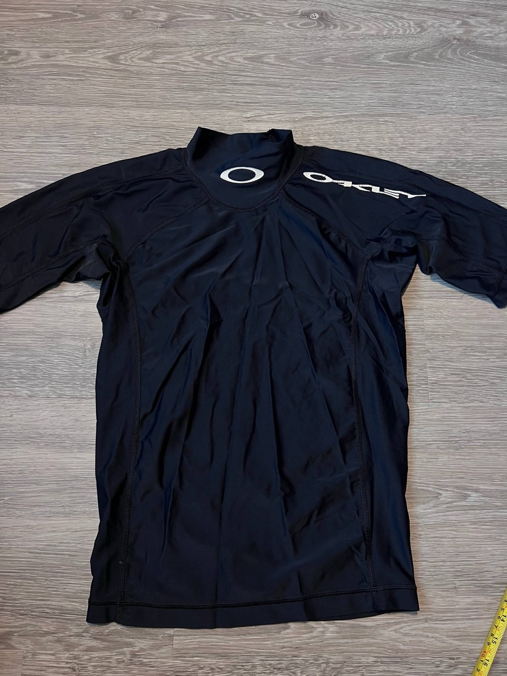 Oakley Black Short-Sleeve Swim Rash Guard with White Logo